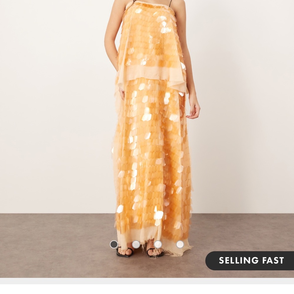 ARRANGE embellished shard sequin layered cami maxi dress in peach